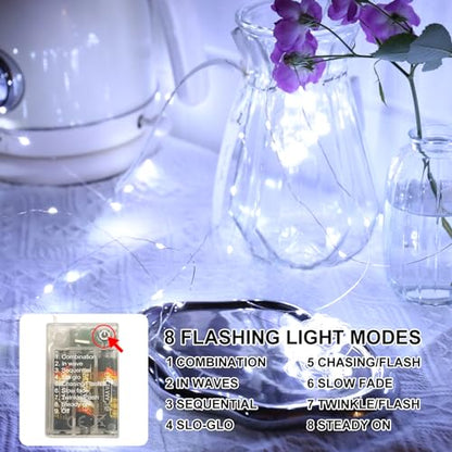 White Fairy Lights Battery Operated (Included), 8 Modes & Auto Timer, 16FT 50Led Mini Twinkle Silver Wire Firefly Starry Lights, Waterproof Battery Operated Lights for Mason Jars Bedroom - color: White, size: 1 Pack - Batteries Included