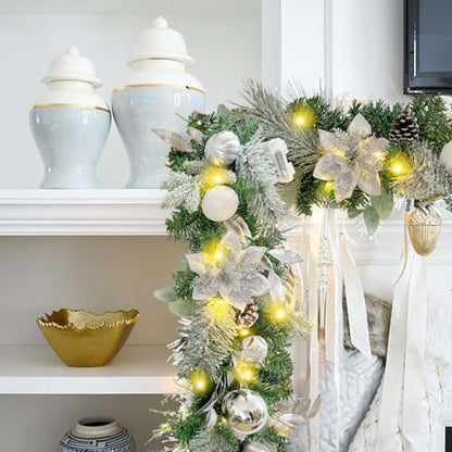 WANNA-CUL Pre-Lit 6ft Silver White Christmas Garland with 30 LED Lights - color: 05-sliver White