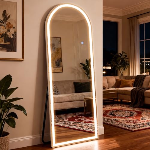 64"x21" Dimmable 3-Color Arched LED Full Length Floor Body Mirror - size: 64"L x 21"W