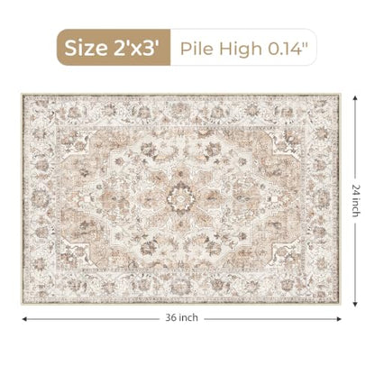 Washable Hallway Runner Rug 2x3: Non Slip Runner Rugs with Rubber Backing - color: Beige, size: 2' x 3' (Rectangular)