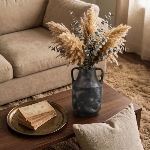 11" Tall Large Matte Black Vintage Ceramic Vase with Handles, Distressed Bronze Farmhouse Vase, Table Centerpiece for Living Room Entryway Kitchen Bathroom, Fits Dried Pampas Grass (005-bronze) - color: 005-bronze