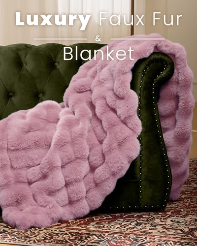 Ultra Soft Cozy Faux Fur Throw Blanket, Fuzzy Plush Thick Bubble Blanket, Oversize Luxury Fluffy Blanket for Couch, Bed, and Living Room, 60x80 Inches, Pink - color: Pink, size: Twin(60" X 80")