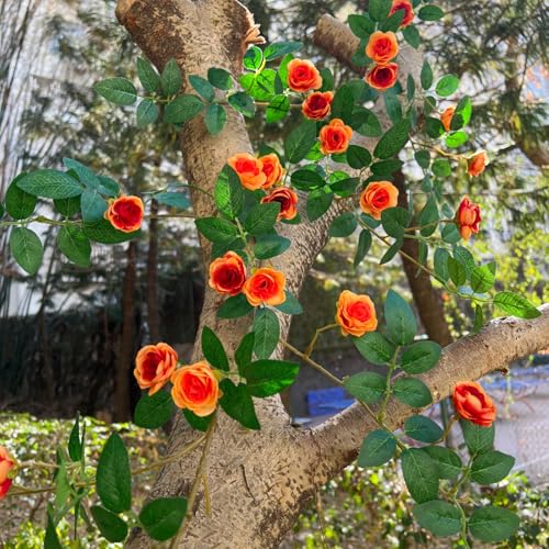 2X 6FT Fake Rose Garland, Flower Garland,Artificial Flower wild Rose Vine - color: Yellow-orange, size: 2