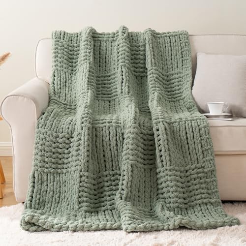 Chunky Knit Throw Blanket for Couch, Sage Green, 50"x60" - color: Sage Green
