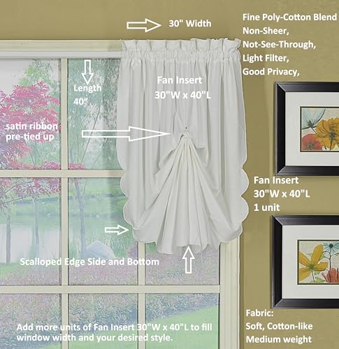 Today's Curtain, Orleans Scallop Curtain, White Fan Insert, 30" W x 40" L, White - color: White, size: 30"W x 40"L (Pack of 1)