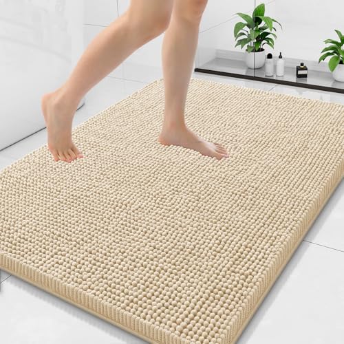 Arotive Bathroom Rugs 44x32, Soft Absorbent Shaggy Chenille Bath Rugs - color: Beige, size: 44" X 32"