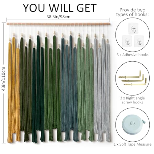 Macrame Wall Hanging Large Boho Home Decor Aesthetic Modern Chic Wall Art - color: Green
