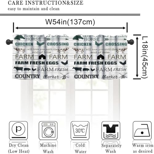 Farmhouse Valance Curtains for Kitchen, Retro Wood Texture Cow Pig Chicken Farm Animals Print Short Window Treatment Valances for Living Room Dinning Room, 54x18 Inch - color: Farm-4