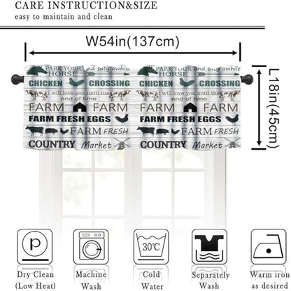 Farmhouse Valance Curtains for Kitchen, Retro Wood Texture Cow Pig Chicken Farm Animals Print Short Window Treatment Valances for Living Room Dinning Room, 54x18 Inch - color: Farm-4
