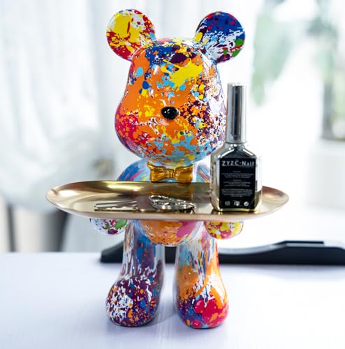 Bear Statue Resin Tray Sculpture for Home and Office Decor, Suitable for Bedroom, Living Room, Office on Table, Desktop, Shelves and Cabinet (Splash Dot) - color: Splash Dot