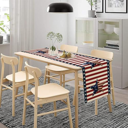 4th of July Table Runner, Patriotic Independence Day American Stars Stripes Flag Print Table Runner for Farmhouse Kitchen Dining Holiday Birthday Party, 13x36inch - color: 4th of July-4, size: W13"x L36"