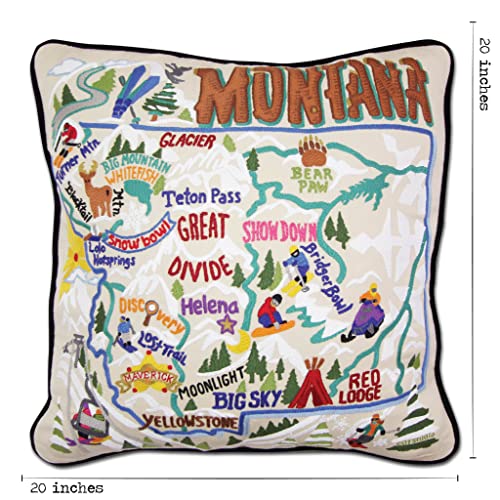Catstudio Ski Montana Hand Embroidered Pillow, Decorative Throw Pillow - color: Ski Montana