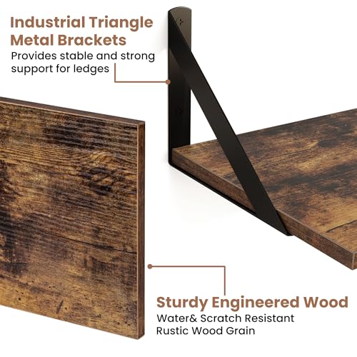 Axeman Floating Shelves for Wall, 16'' x 8'' Brown Wall Shelves Set of 2 - color: Rustic Brown, size: 16 Inch