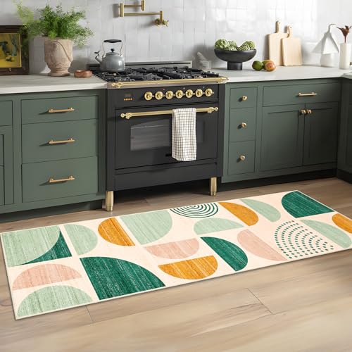 MUJOO Green Runner Rug Washable,2x6 Area Rugs Non Slip Modern Abstract - color: Green and Yellow, size: 2' x 6' (Rectangular)