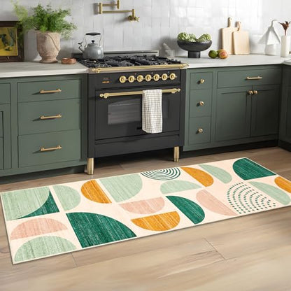 MUJOO Green Runner Rug Washable,2x6 Area Rugs Non Slip Modern Abstract - color: Green and Yellow, size: 2' x 6' (Rectangular)
