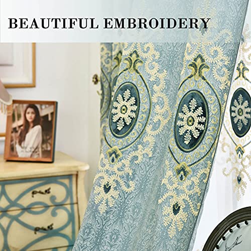 VOGOL Simple Chenille Jacquard Blackout Window Elegance Curtains/Drapes/Panels/Treatments for Bedroom Living Room, 54x84, Top Grommets (2 Panels) - color: Blue-curtain, size: 54"W x 84"L (Pack of 2)