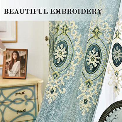 VOGOL Simple Chenille Jacquard Blackout Window Elegance Curtains/Drapes/Panels/Treatments for Bedroom Living Room, 54x84, Top Grommets (2 Panels) - color: Blue-curtain, size: 54"W x 84"L (Pack of 2)