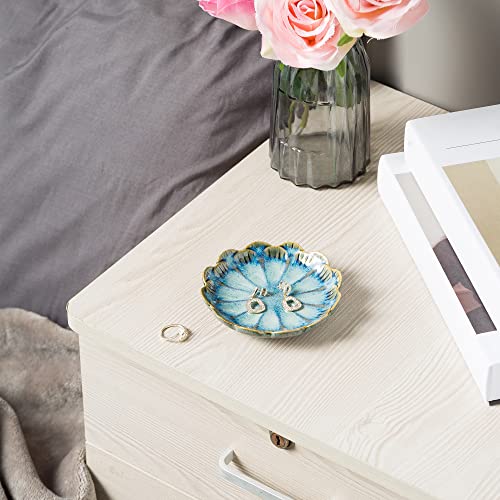 BEUNAIZER Jewelry Dish Tray, Ring Dish, Ceramic Trinket Tray, Key Bowl - color: Retro Blue