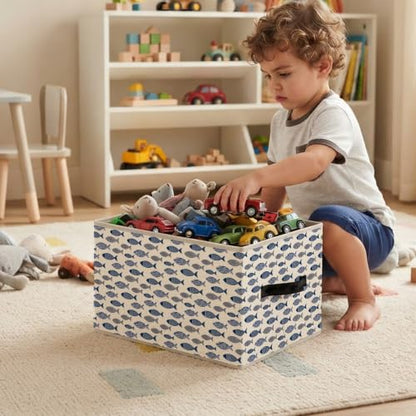 Navy Blue Coastal Beach Fish Storage Basket Organizer - color: Fish