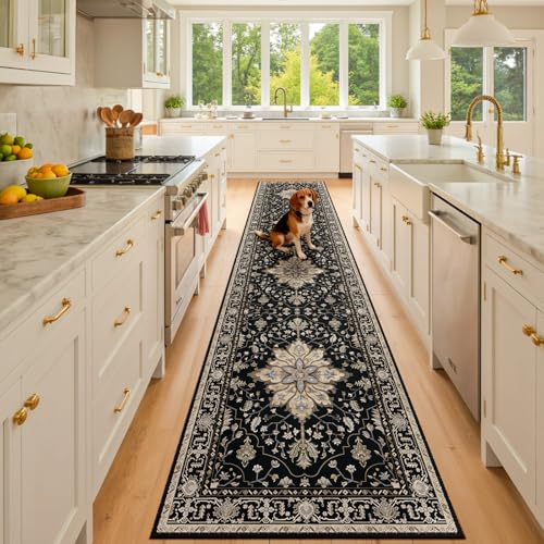 RELEANY Washable Area Rug, Runner 2'x10', Black/Neutral - color: Black/Neutral, size: 2' x 10' (Rectangular)
