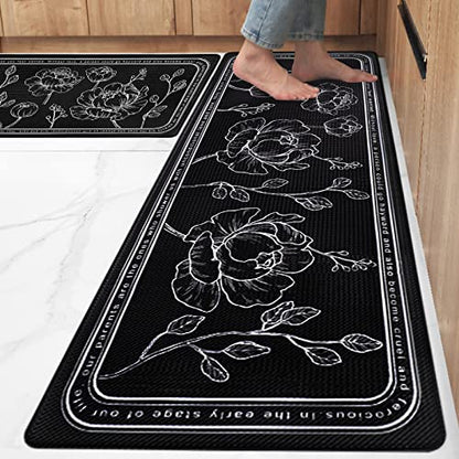 Kitchen Floor Mat Set of 2, Anti Fatigue Kitchen Mat 20"x32"+20"x47" - color: Black, size: 20"x32"+20"x48"
