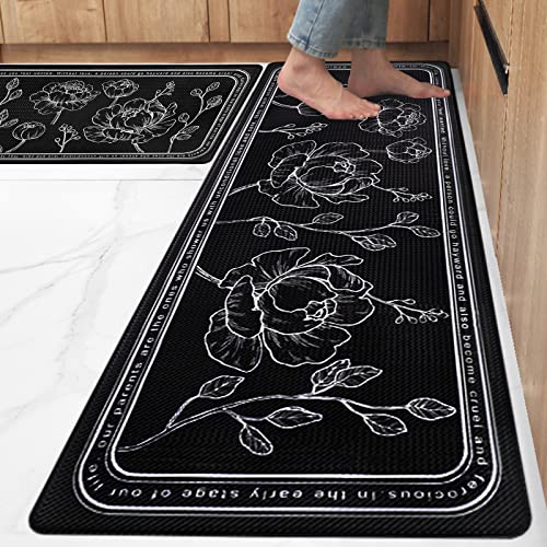 Kitchen Floor Mat Set of 2, Anti Fatigue Kitchen Mat 17"x59"+17"x29" - color: Black, size: 17"x59"+17"x29"