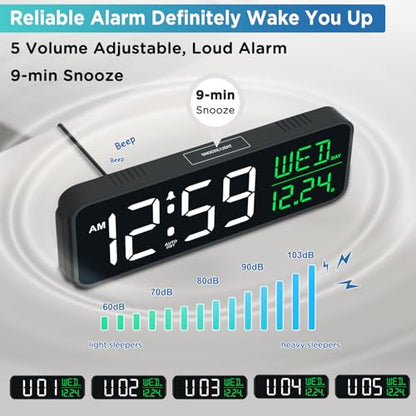 Peakeep Large Display Digital Alarm Clock for Bedroom with Date Day of Week - color: White and Green