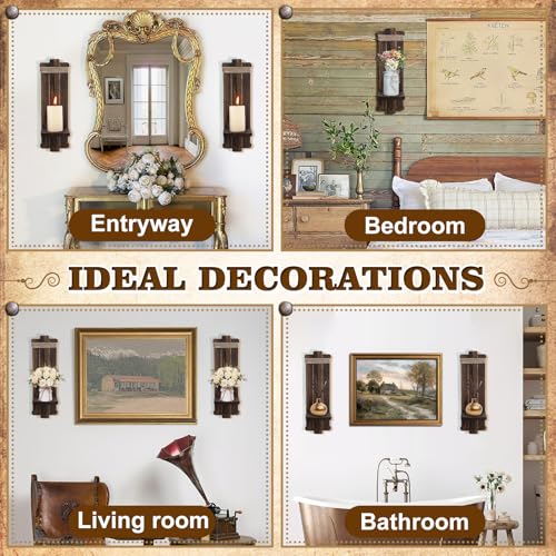 Alphatool Handmade Wooden Candle Sconces Set of 2 Farmhouse Wall Decor - color: Brown