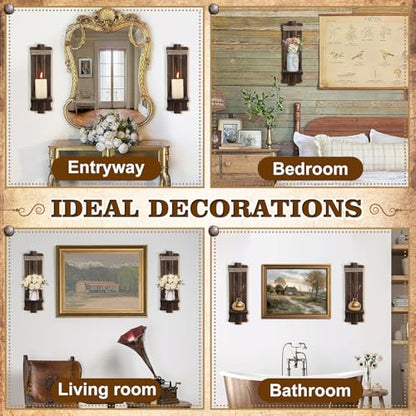 Alphatool Handmade Wooden Candle Sconces Set of 2 Farmhouse Wall Decor - color: Brown