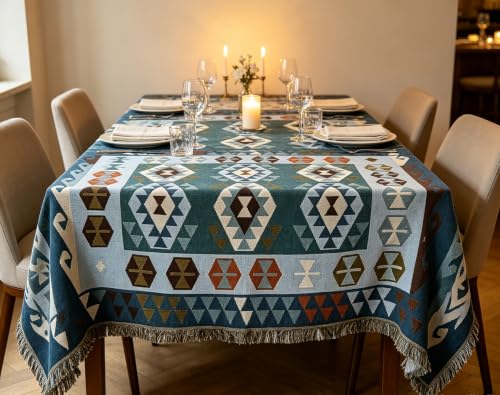 Luxlovery Blue Bohemian Sofa Throw Blankets Ethnic Woven Boho Geometric Blue and Khaki Throw Blanket for Couch Aztec Bed Throws Oversized Chair Sofa Cover with Tassels(63"x86") - color: Blue Turkey, size: 63"x86",160x220cm