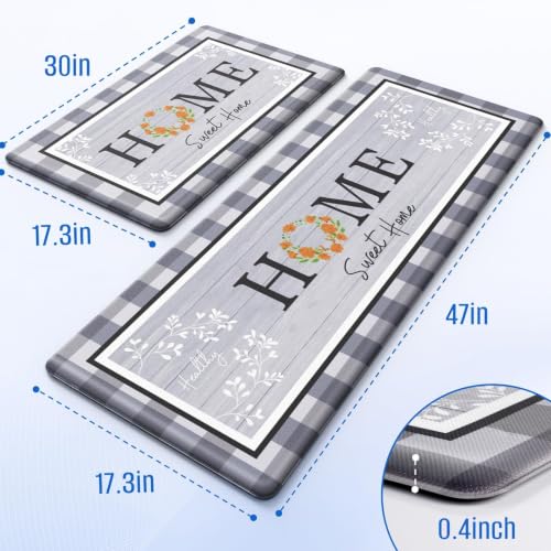 Kitchen Mats 2PCS, Anti Fatigue Rugs, 17.3x30+17.3x47.2in, Grey - color: Grey, size: 17.3’’x 30’’+ 17.3’’x 47.2’’