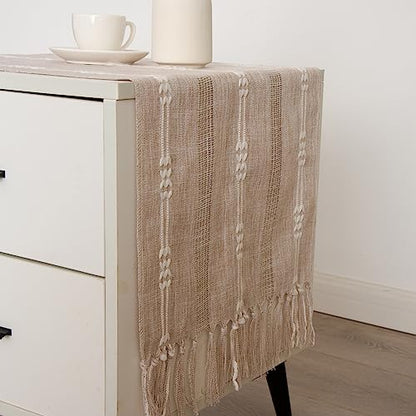 Rustic Small Boho Light Coffee Linen Style Table Runner 14x36 Inches - style: Light Coffee