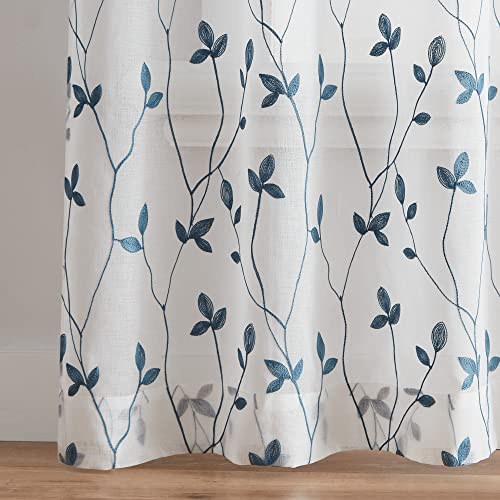 Curtainworks Botanical Embroidery Sheer Window Curtain Collection, Rod Pocket, 84-inch Panel Pair, Blue - color: Blue, size: 37"W x 84"L (Pack of 2)