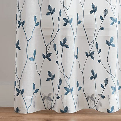 Curtainworks Botanical Embroidery Sheer Window Curtain Collection, Rod Pocket, 84-inch Panel Pair, Blue - color: Blue, size: 37"W x 84"L (Pack of 2)