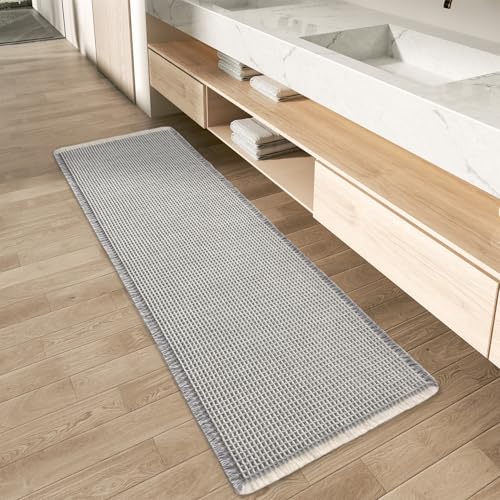 Upgraded Waffle Bath Mat Runner Absorbent Non Slip Bathroom Mat, 2' x 4' - color: Light Grey & Cream, size: 2' x 4'
