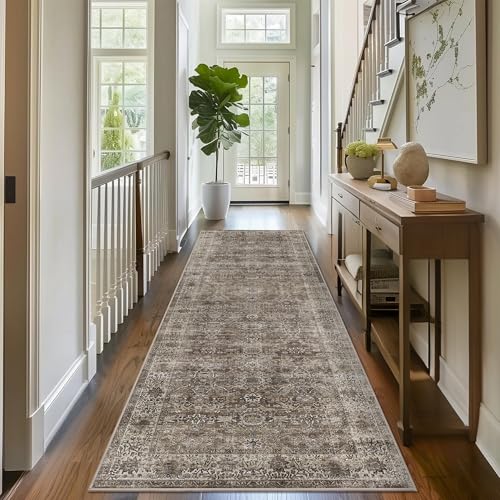 2x5 Runner Rug Brown Grey Vintage Washable Runner Rugs for Hallway Kitchen - color: Antique/Moss, size: 2'*5'(Runner)