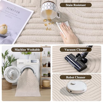 SHACOS Soft Cozy Fluffy Arch Pattern High-Low Pile Runner Rugs 2x10 Beige - color: Beige, size: 2'x10'