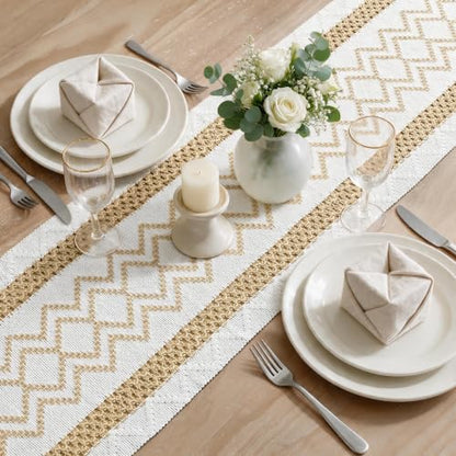 Artoid Mode Burlap Brown Stripe Diamond Woven Table Runner 12x48 Inch - color: Burlap Brown, size: 12" x 48", Table Runner