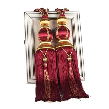 Paired Lantern Single Hanging Ball Tassels Curtains Buckle Sling Binding Lantern Tiebacks Handcrafted Braided Buckle Drapery Curtain Holdbacks Window Treatments for Home - color: Burgundy, size: 11.81 inches