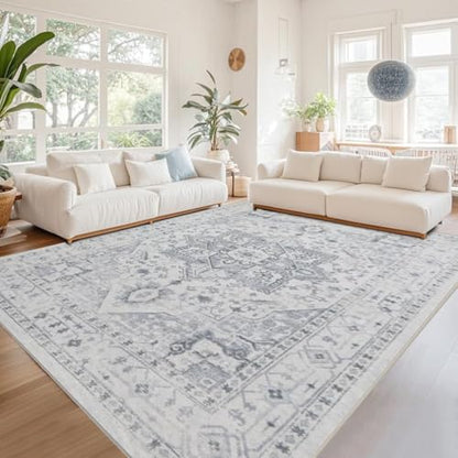 Washable Rugs 6x9 Area Rugs for Living Room,Bedroom,Dining Room,Playroom - color: Grey/Cream/White/Light Blue, size: 6' x 9' (Rectangular)