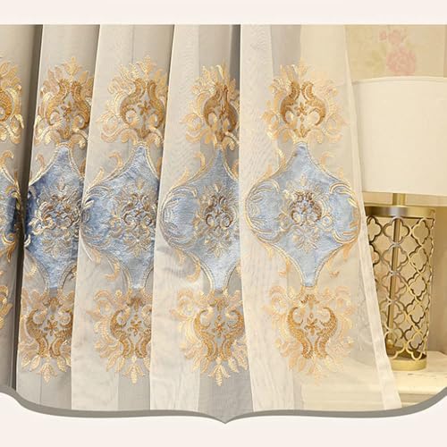 Amidoudou 1 Pair European Double Layer Curtains with Sheer Curtains for Living Room Bedroom Luxury Embroidered Blackout Curtains (Dark Gray,52x96 Inch) - color: Dark Gray, size: 52"W x 96"L (Pack of 2)