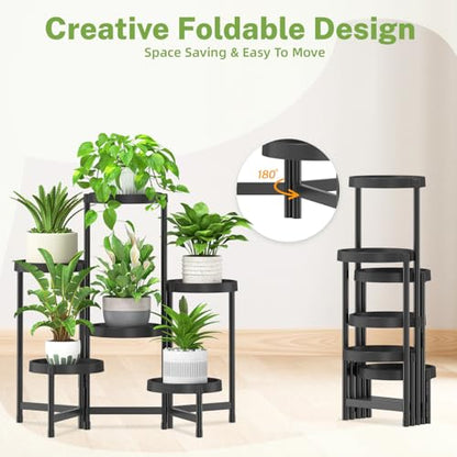 iDavosic.ly 6 Tier Folding Plastic Plant Stand Indoor, Grow Light, Black - color: Black with Light, size: 6 Tiers