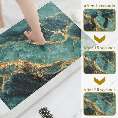 Green Gold Marble Bath Mat Rug, Door Mat Doormat Entrance Non-Slip Bathroom Rugs for Entryway Bathroom Kitchen 17 x 30 Inch - color: Green Gold Marble