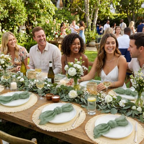 6 Sets Boho Woven Table Placemats Sage Green Cheesecloth Napkins - color: Sage Green