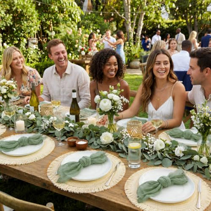 6 Sets Boho Woven Table Placemats Sage Green Cheesecloth Napkins - color: Sage Green