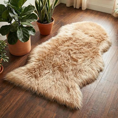 duduta Beige Faux Sheepskin Rug 2x3 ft, Small Faux Fur Chair Covers - color: Beige, size: 2' x 3' (Oval)