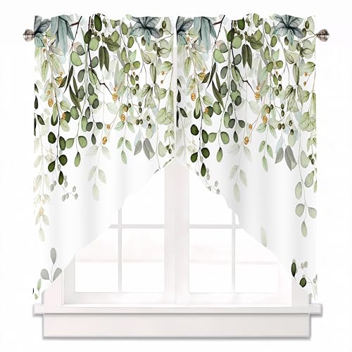 Sage Green Eucalyptus Leaves Swag Curtains 1 Pair, 36x36 in - color: Green Eucalyptus1, size: 36"W x 36"L (Pack of 2)