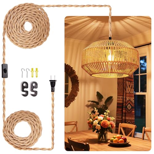 Maliralt Hanging Lamps Rattan Pendant Light Hanging Lights 16.4ft Plug in Cord Pendant Light Fixture Plug Into Wall Outlet Pendant Lighting with On Off Switch for Bedroom Living (Pumpkin Shade) - size: 11.8 Inch - Pumpkin Shade