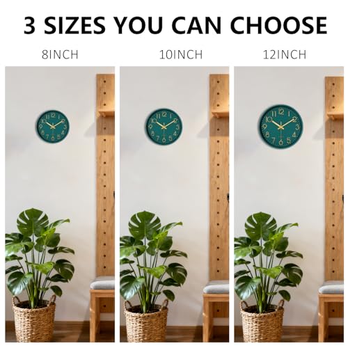 Modern Silent Wall Clock, 12 Inch Wall Clocks Battery Operated Large Number, Non-Ticking Analog Clock with Tempered Glass Quartz Clocks for Living Room Bedroom Office Kitchen, Dark Green - color: Dark Green, size: 12 Inch