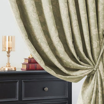 jinchan Green Floral Curtains 84 Inch Room Darkening Grommet 2 Panels - color: Sage, size: 50"W x 84"L (Pack of 2)